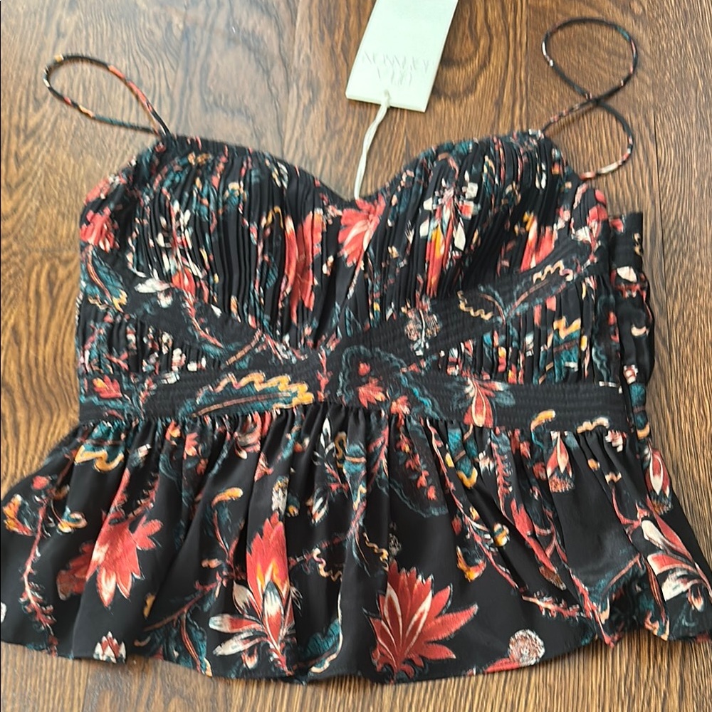 Ulla Johnson Black and Orange Bustier Peplum Camisole